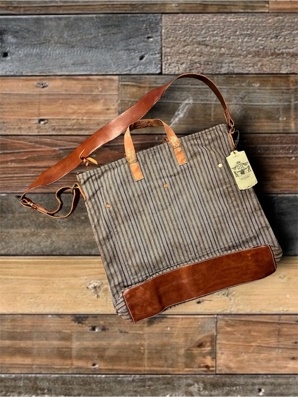 **NWOT** DOUBLE RL RALPH LAUREN RRL LEATHER/ HERRINGBONE TWILL SHOULDER BAG - Picture 2 of 13